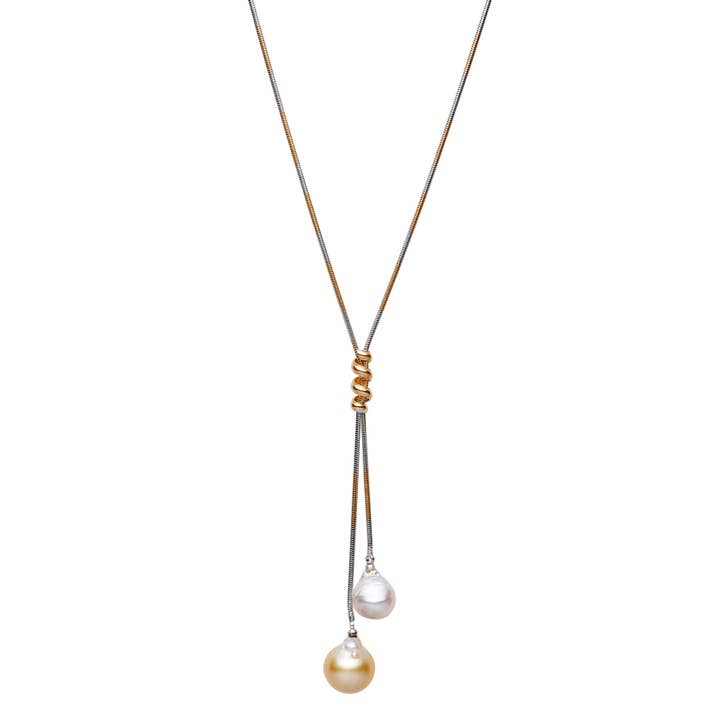 South Sea Baroque White and Gold Necklace 13 and 15 mm AA+ for wholesale by Vayo Pearls