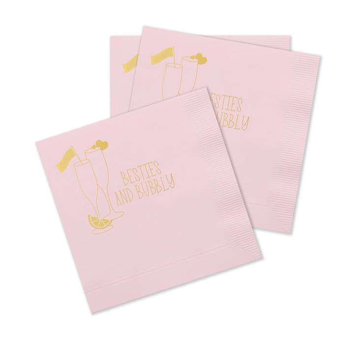 Sublime & Co. - Wholesale Disposable Napkin - Besties And Bubbly Pink Cocktail Napkin For Galentine's Day