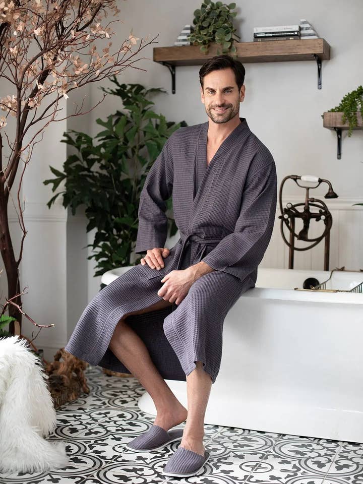 Lotus Linen - Vente Peignoir – homme - Peignoir de bain en nid d'abeille pour homme - Absorbant, léger18