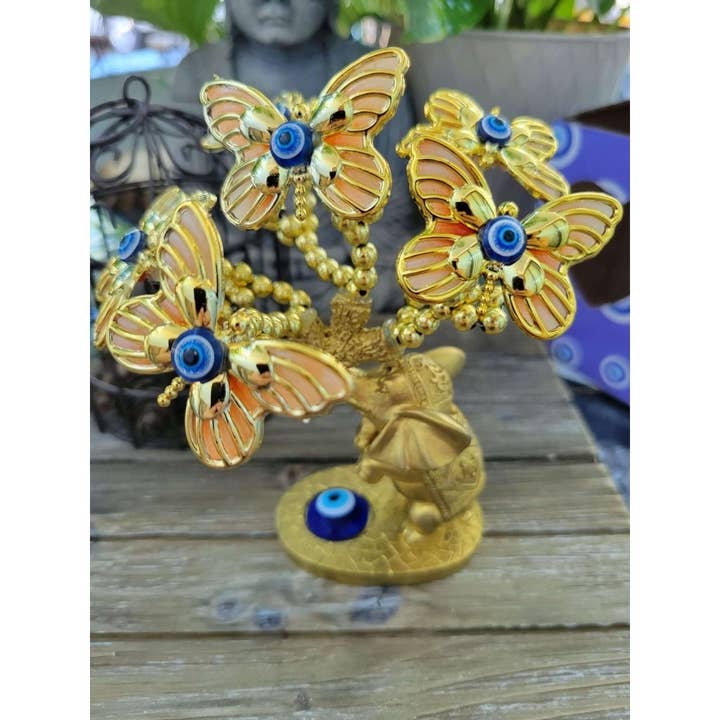 Statue Elephant w/ color flowers - Butterflies & Evil Eye/ Elephant Tree for wholesale by My Magic Place Shop