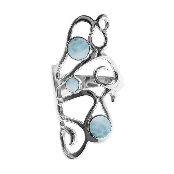 Anel longo e ondulado de larimar Amy por atacado de Kali Ma Designs - Sterling Silver Jewellery