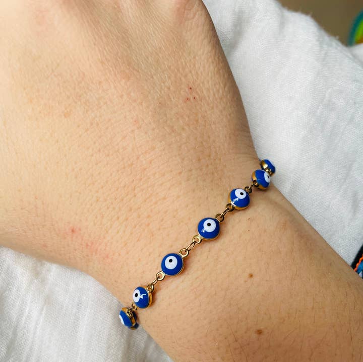 Blueyejewelry – wholesale Berlockarmband – Evil Eye-armband i rostfritt stål med blå ögon utan missfärgning3