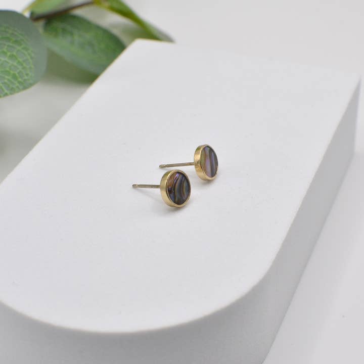 StarryNYC - Wholesale Stud/Post Earrings - Abalone Round Button Brass Stud Earring3