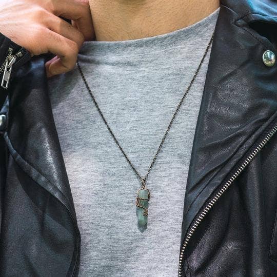 Raw Stone Elegance - Wholesale Pendant/Charm Necklace - Raw Green Aventurine Crystal Point Necklace For Men & Women4