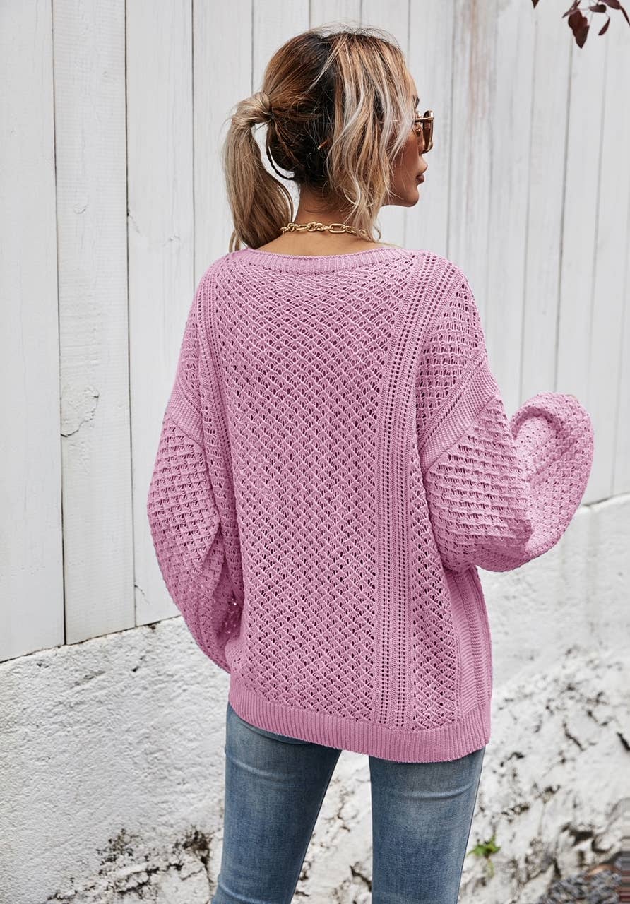 ePretty - Wholesale Knit Sweater - Women's - SZ53-SW6019 Open Knit Slouchy V-Neck Sweater19