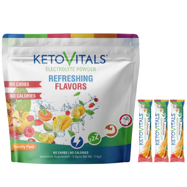 Keto Vitals - Wholesale Powdered Health Drink - KetoVitals Original Electrolyte Powder Stick Packs - Fruit Punch Flavor, 15Ct.