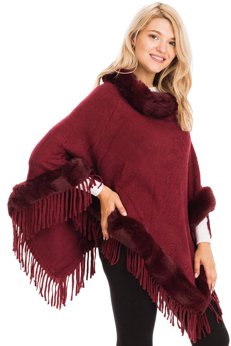 Cap Zone – Großhandel Poncho – Damen – Poncho mit Paisley geprägtem Kunstpelzfutter und Rollkragen13