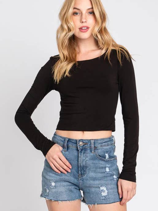 Double Layer Long Sleeve Crop Top - T31164 for wholesale by Final Touch