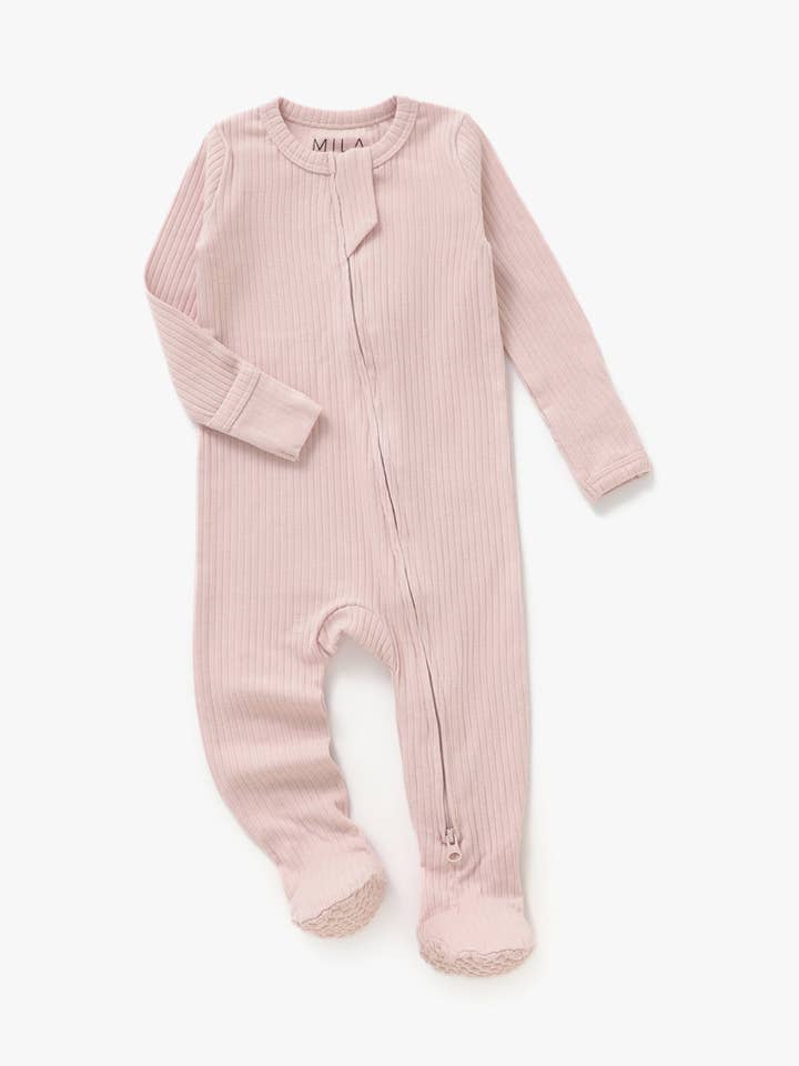 Footie côtelée | Blush pour la vente par Mila & Co.