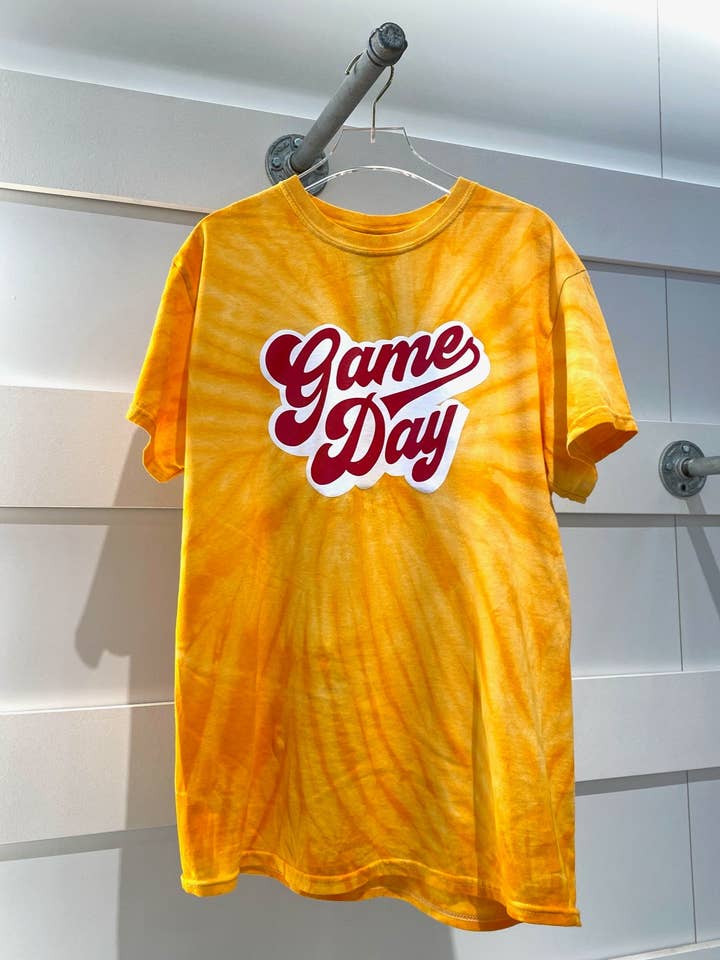 Adult Tie Dye Game Day T-Shirt (Gold) for wholesale by Jill Marie Boutique