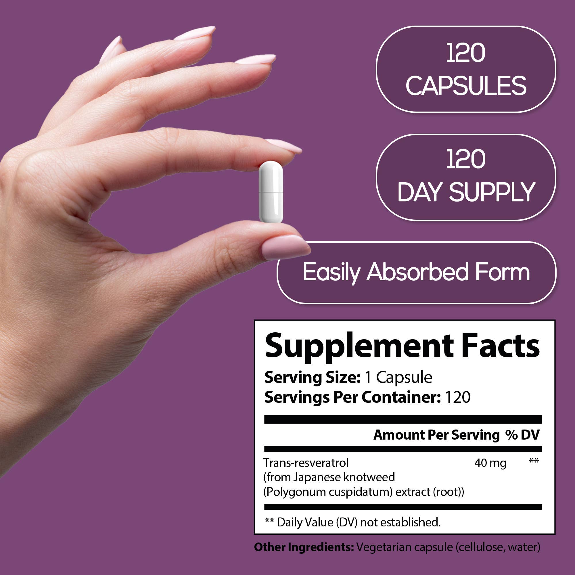 HARMONIFY - Vente Supplément oral/vitamine - HARMONIFY Resvératrol, 40 mg par portion – 120 capsules6