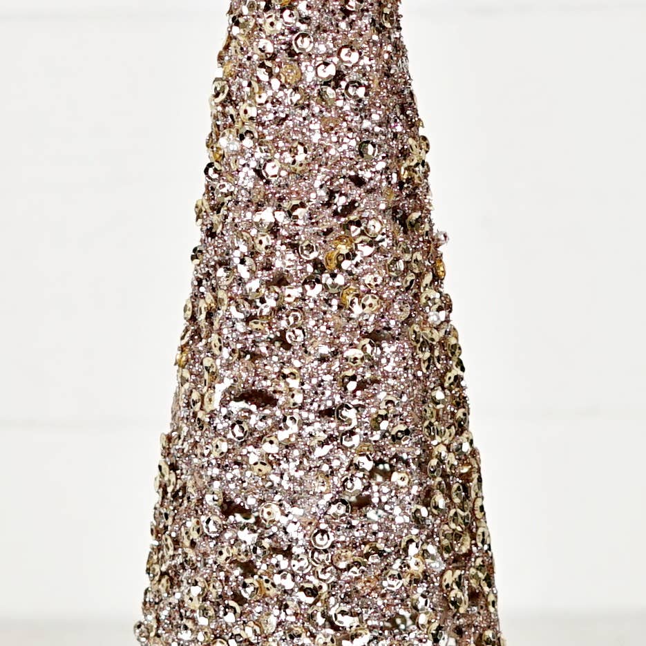 Impressive Enterprises, Inc. - Wholesale Christmas Decoration - M10930- 16in Metalic Glittered Cone Tree-Champaign gold3