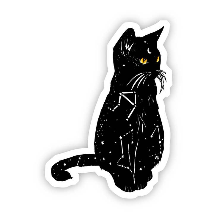 Black Cat with Yellow Eyes and Constellation Sticker for wholesale by Big Moods