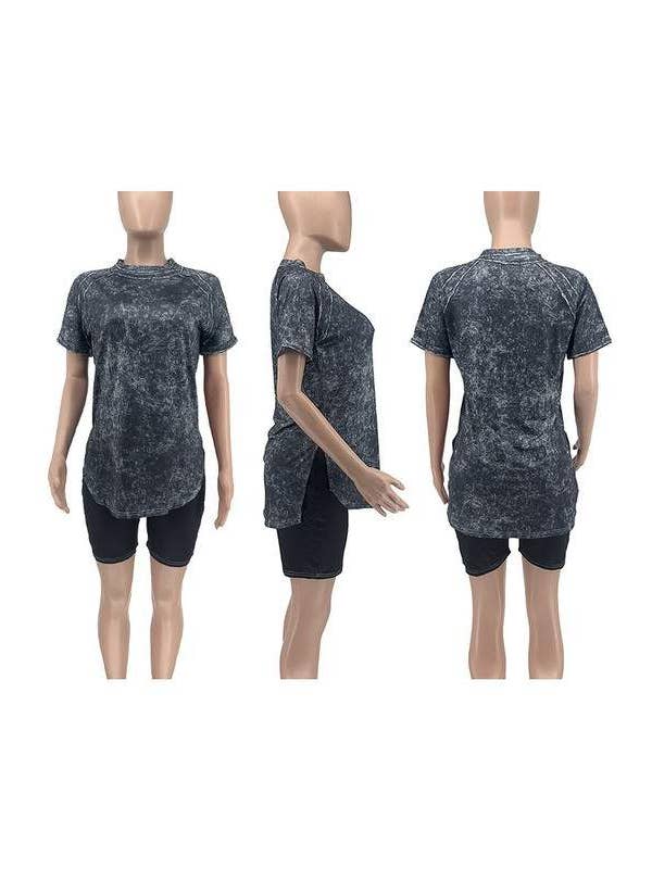 Queen Fashion - Wholesale Top & skirt set – Women's - round neck short lseeve shirt slim shorts set4