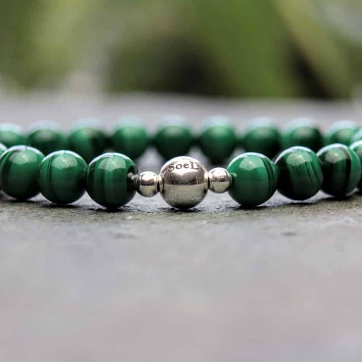 Malachite and Sterling Silver Bead Bracelet 8mm for wholesale by SoeL Beads