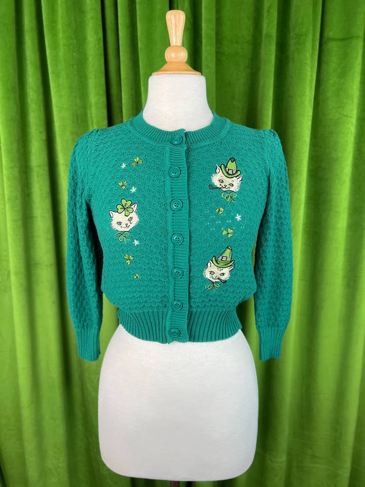 Mischief Made - Wholesale Cardigan - Women's - Paddy Cats Cropped Cardigan in Green3
