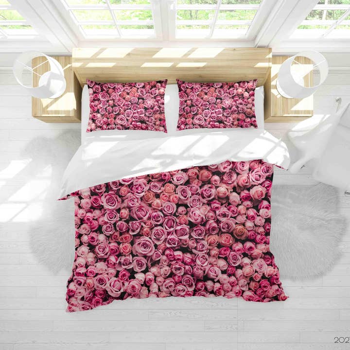 Ensemble de literie housse de couette fleur rose 3D ensemble de housse de couette taies d'oreiller 268 pour la vente par Jess Art Decoration