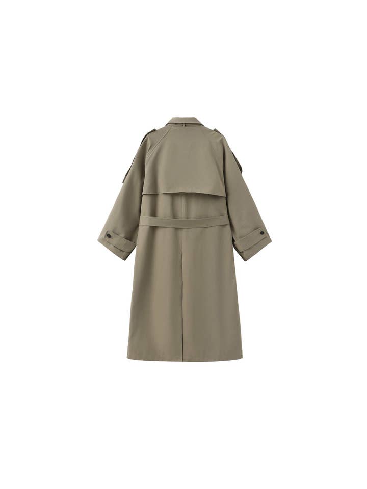 DarkSeaGreen 100% Cotton Oversized Mid-Length Raglan Sleeve Trench Coat for wholesale on Faire1
