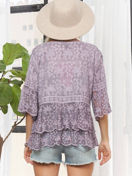 ADORA LA - Wholesale Blouse - Women's - CET3907 - BELL SLEEVE LACE TOP