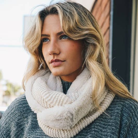 Leto Accessories - Wholesale Scarf - Women's - ♾️ Knit Sherpa Lining Knit Infinity Scarf ♾️1