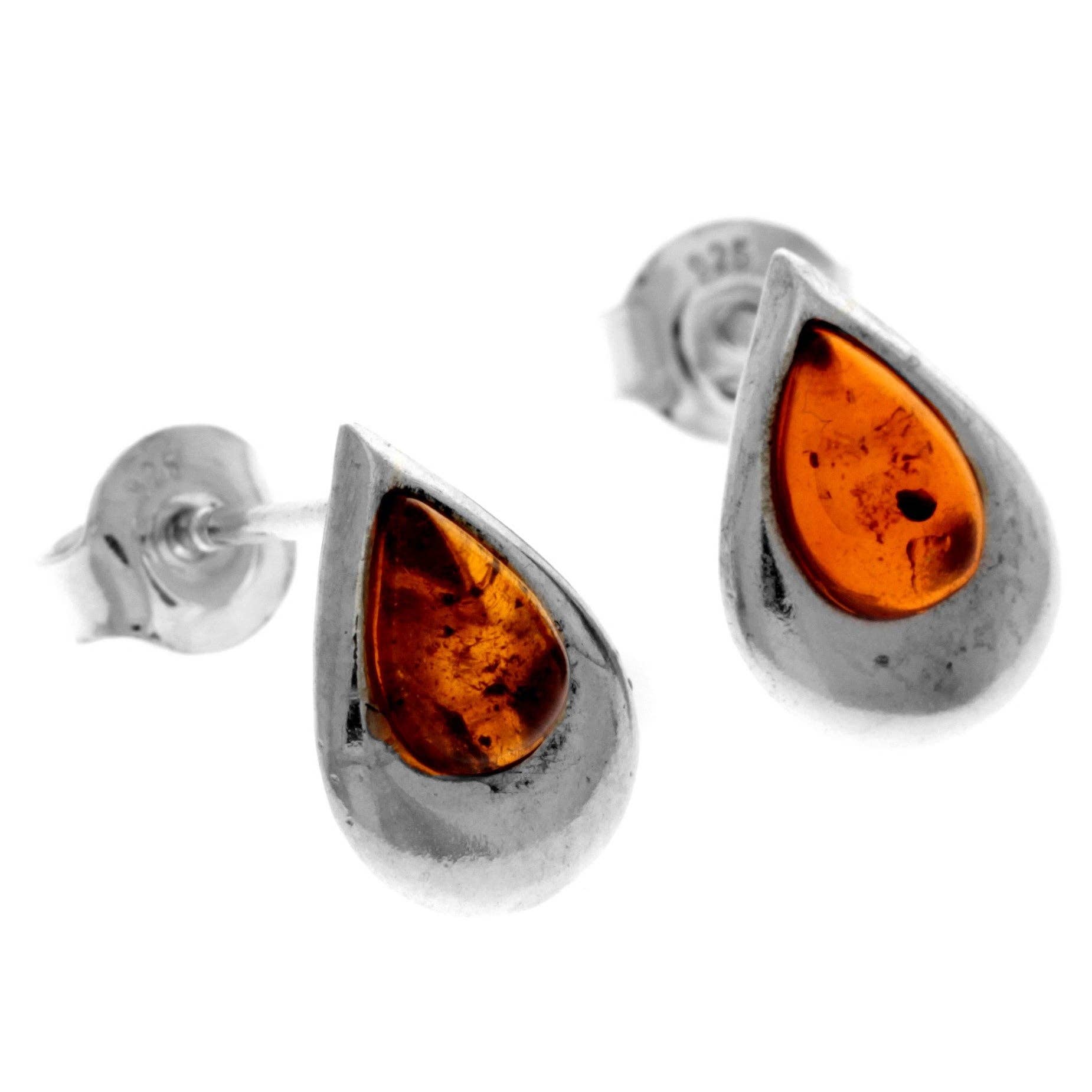 SilverAmber Jewellery - Wholesale Stud/Post Earrings - 925 Sterling Silver & Genuine Baltic Amber Little Pears Studs Earrings  - K1739