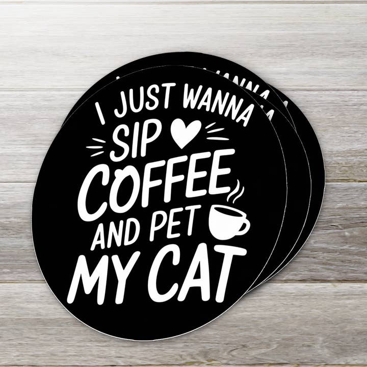 Sip Coffee and Pet My Cat Sticker for wholesale by Ozark Sticker Company