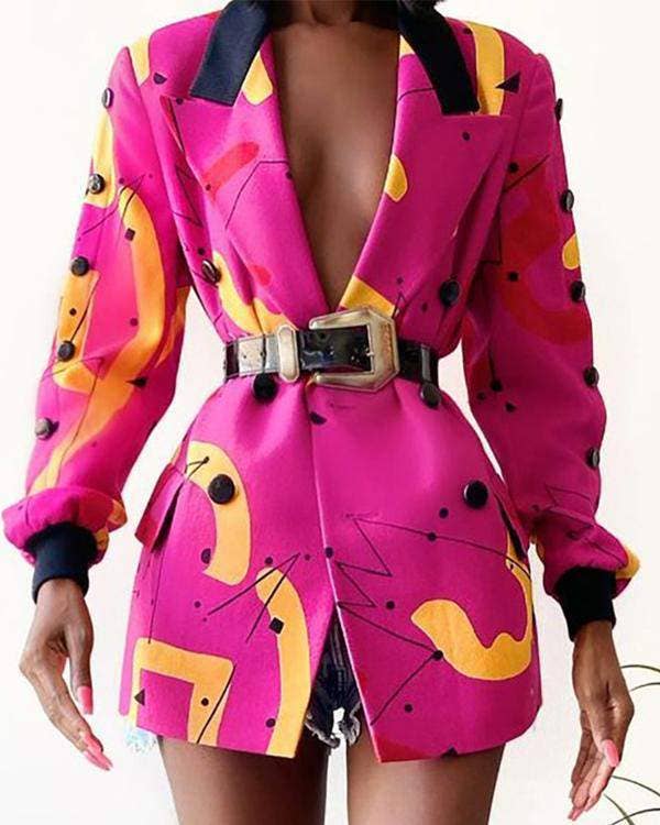HOT PINK abstract print long sleeve blazer coat for wholesale on Faire1