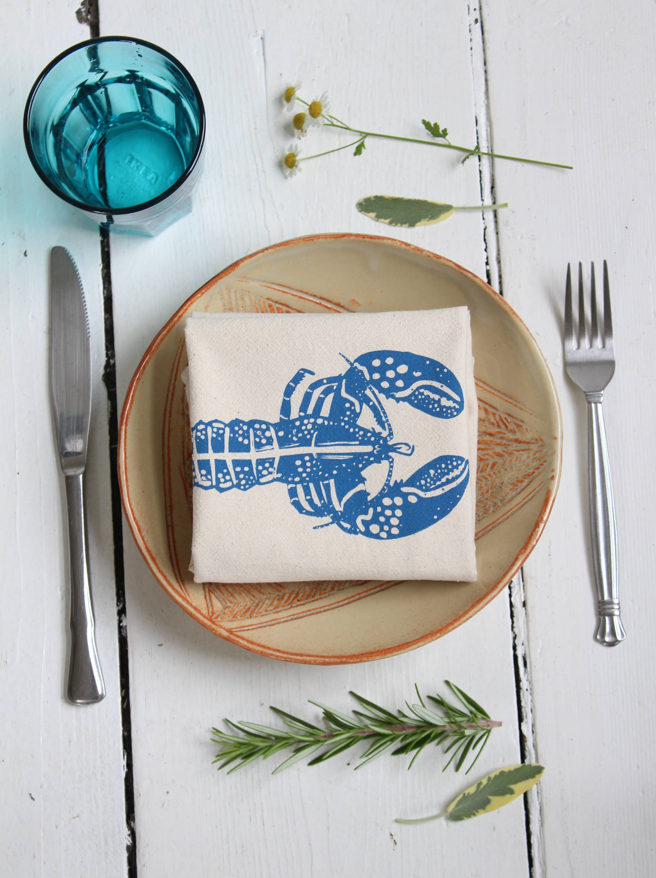 Hearth and Harrow – Guardanapo e pano de jantar por atacado – Conjunto de 4 Guardanapos de Lagosta de Algodão Orgânico - Azul-violeta Maine