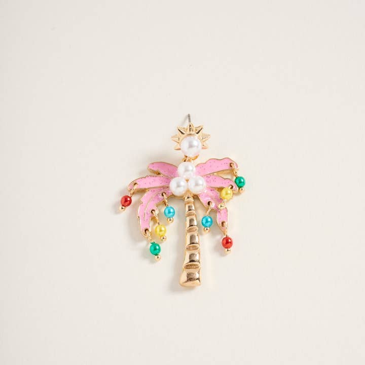 Designature New York - Wholesale Dangle Earrings - Christmas Palm Tree Pearl Ornaments Post Earrings5