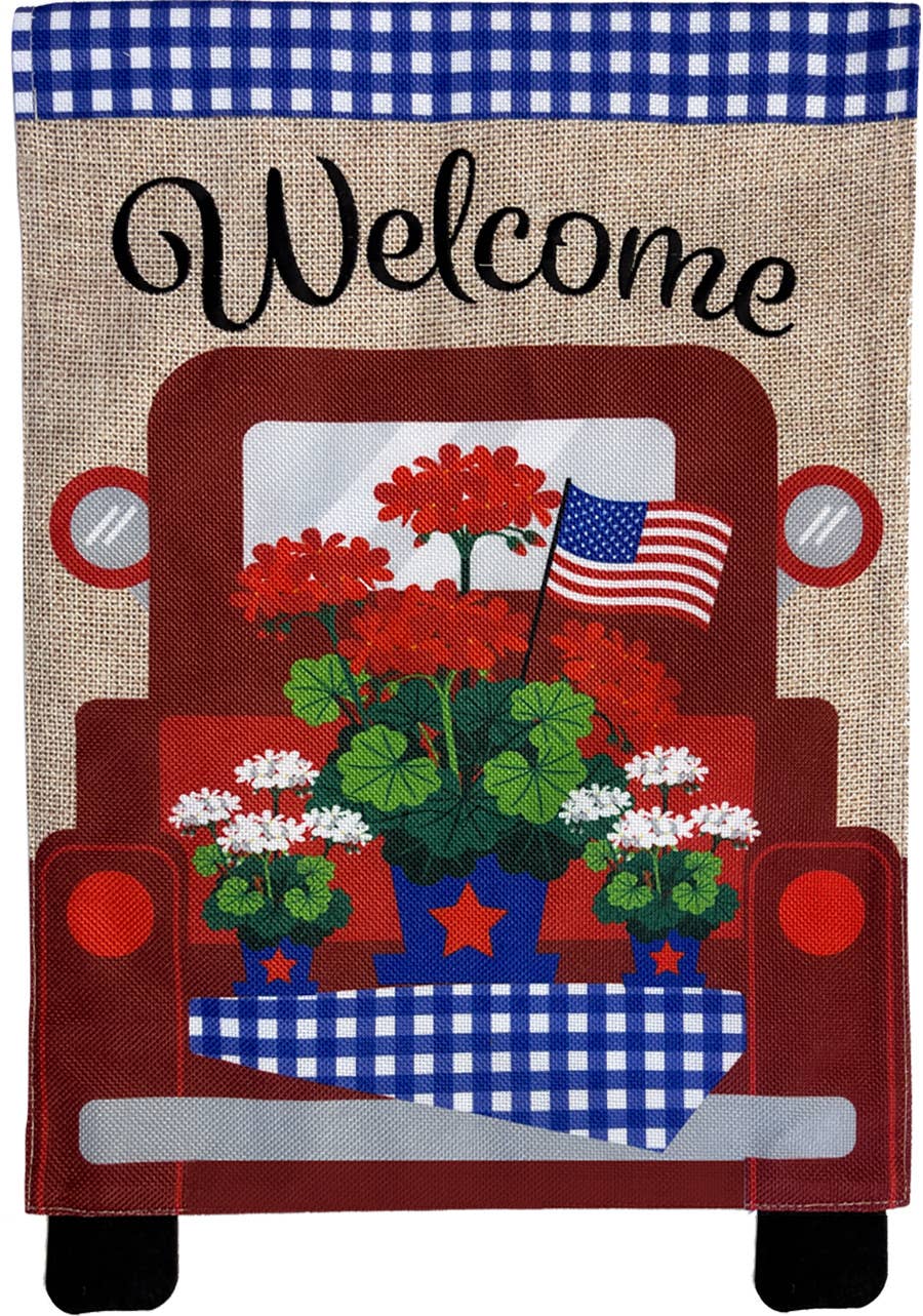 Briarwood Lane - Wholesale Flag - Red Truck Burlap House Flag1