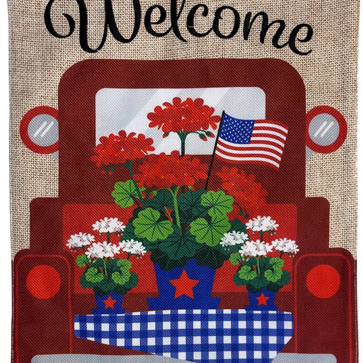 Briarwood Lane - Wholesale Flag - Red Truck Burlap House Flag1
