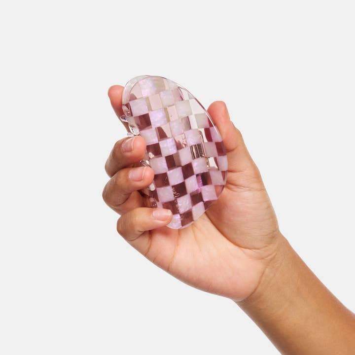 CHUNKS - Vente Pince à cheveux – femme - Griffe à damier en quartz fumé2