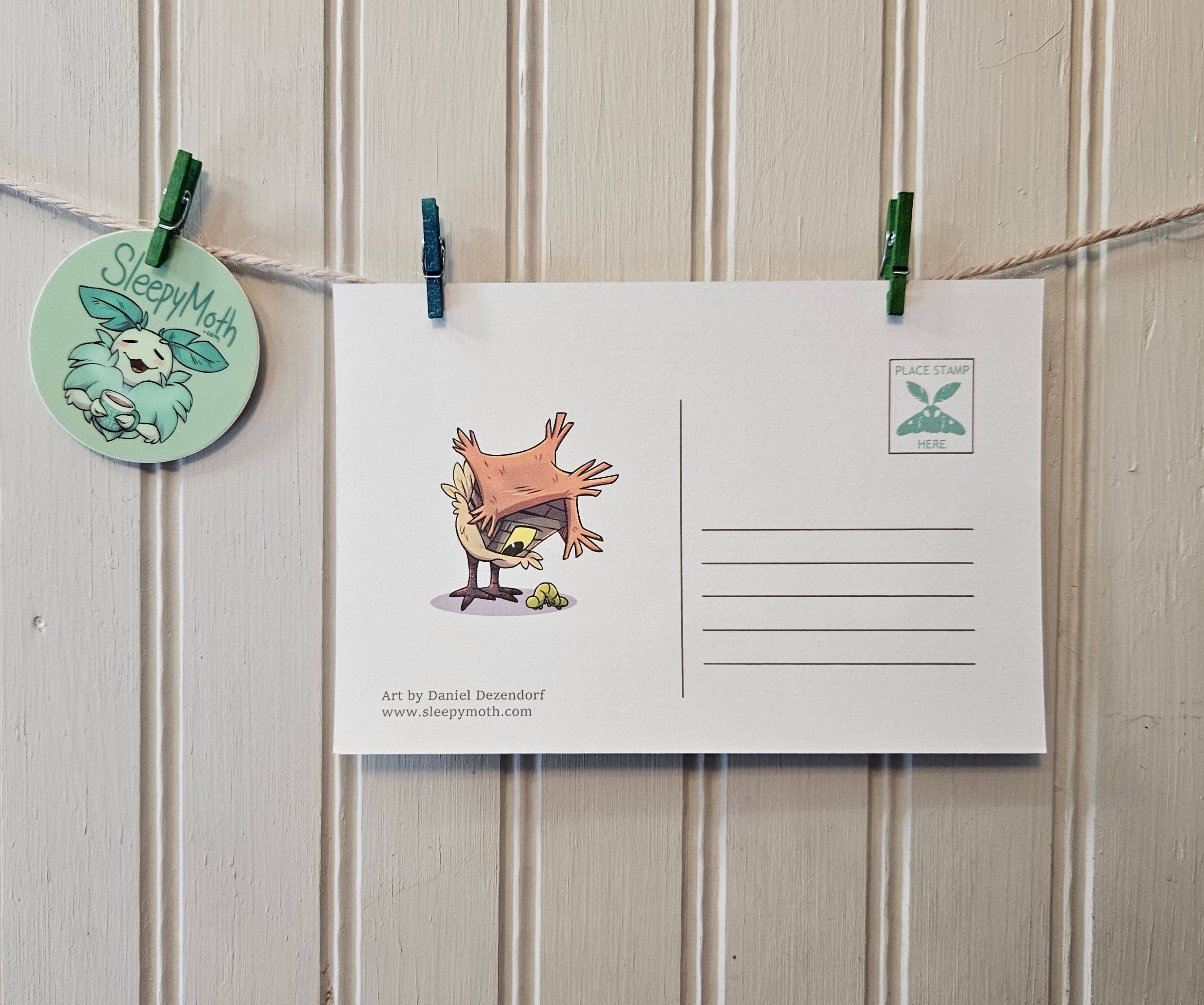 Sleepy Moth - Wholesale Postcard - House with Bird Legs Postcard1