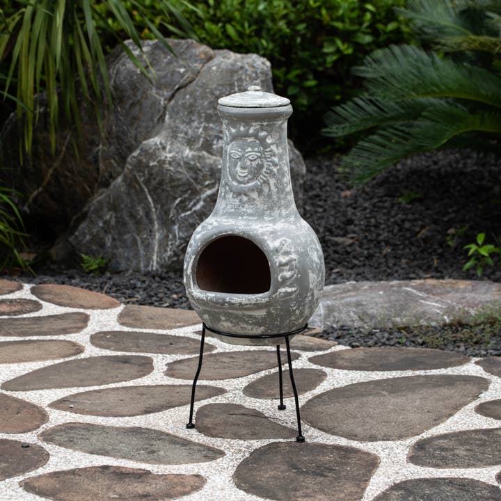 Quickway Imports – wholesale Fire pit – Outdoor Clay Chiminea Fireplace Sun Design Wood Burning Fire3