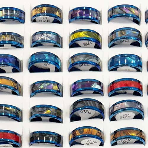 Stainless steel ring with stone, 8mm, blue-multicolor for wholesale by EHAWA