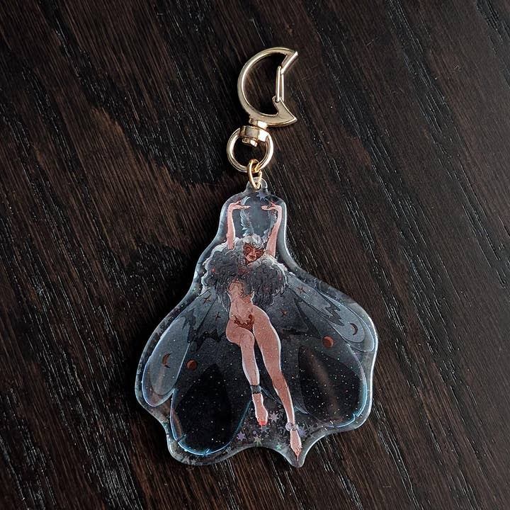 Glitter Blood Moth Pin Up Keychain for wholesale by WitchesandPins