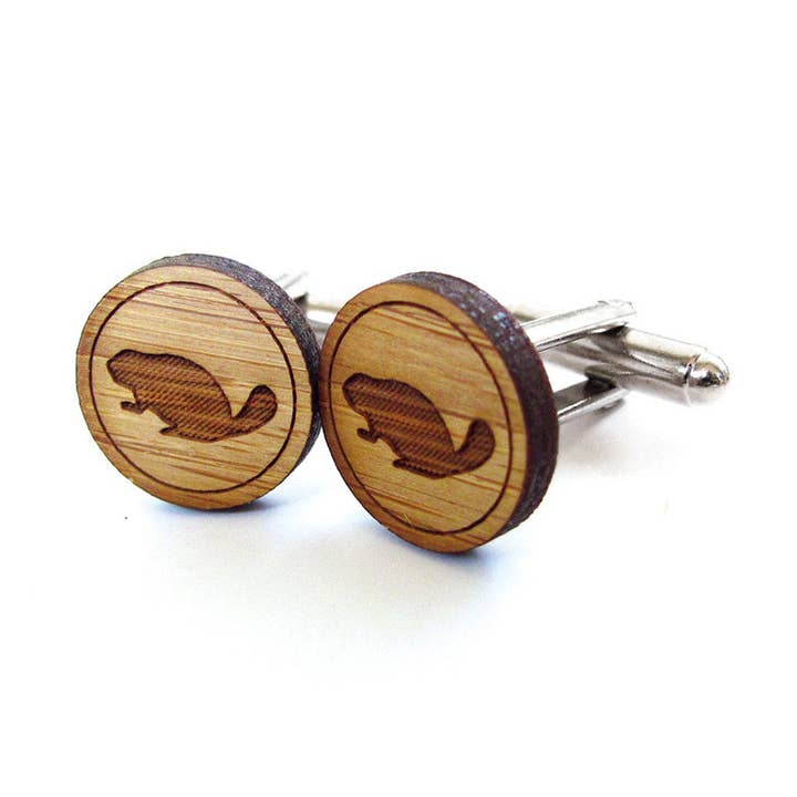 Bamboo Cufflinks - Beaver for wholesale by Cabin + Cub