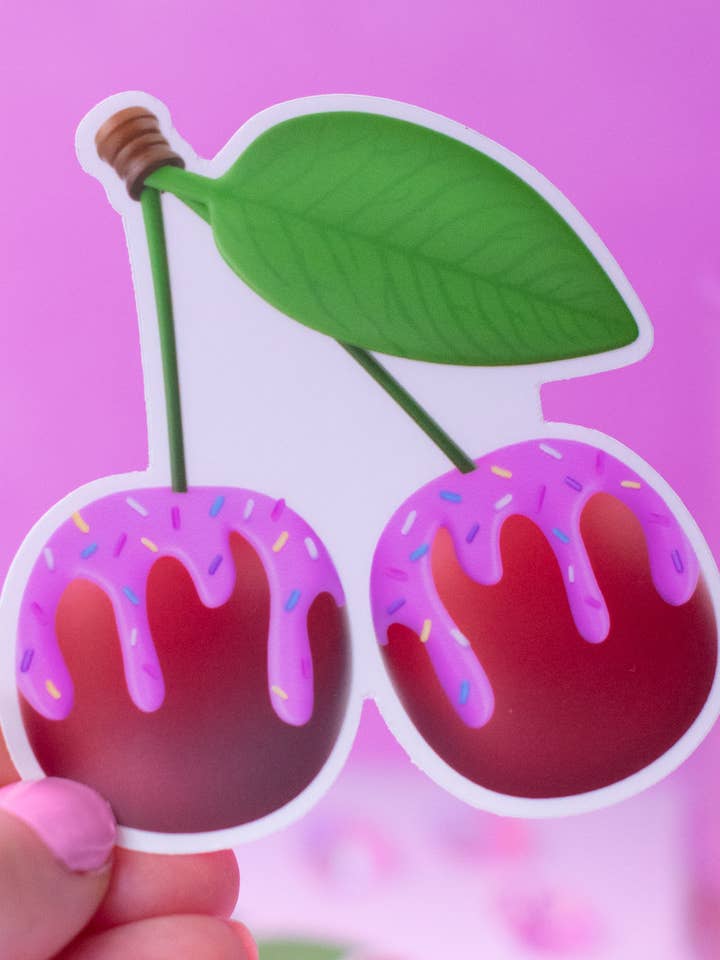 Cherries Clear Vinyl Sticker for wholesale by Kate & Kris