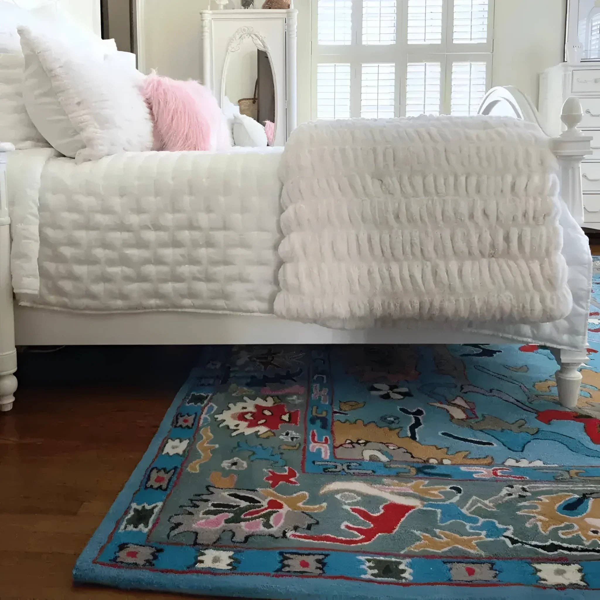 Maia Homes - Vente Tapis - Tapis en laine tufté à la main floral traditionnel - Bleu3