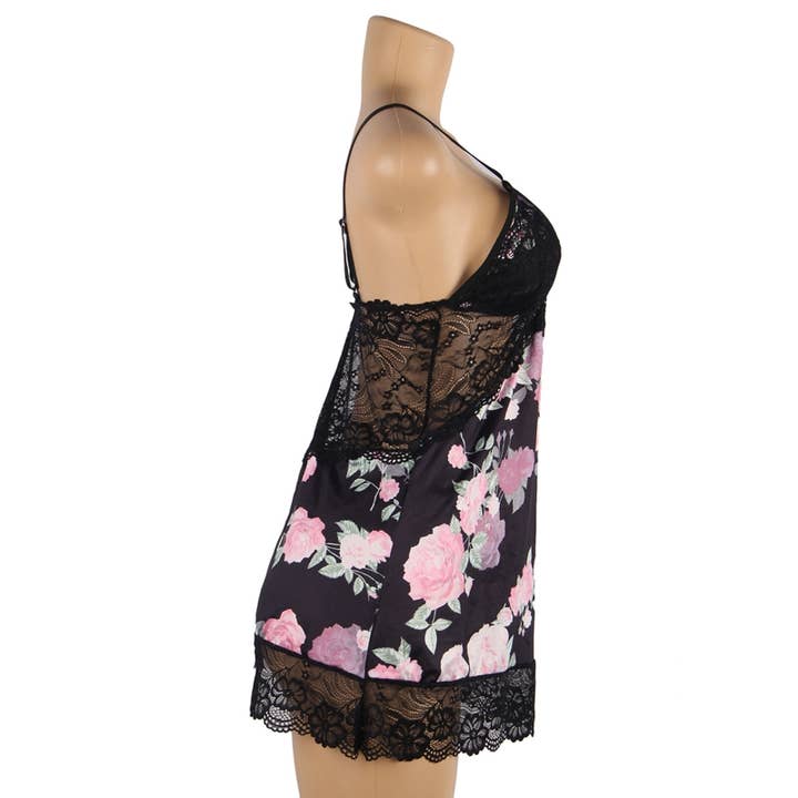 Lovely Lies - Wholesale Chemise - Women's - Ladies Black or Pink Floral Chemise with Lace Trim