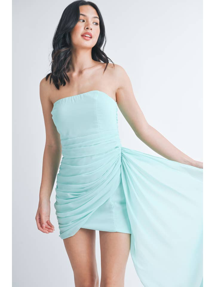 Klesis - Wholesale Dress - Women's - ID7831 RUCHED WRAP SIDE DRAPE DETAIL TUBE MINI DRESS