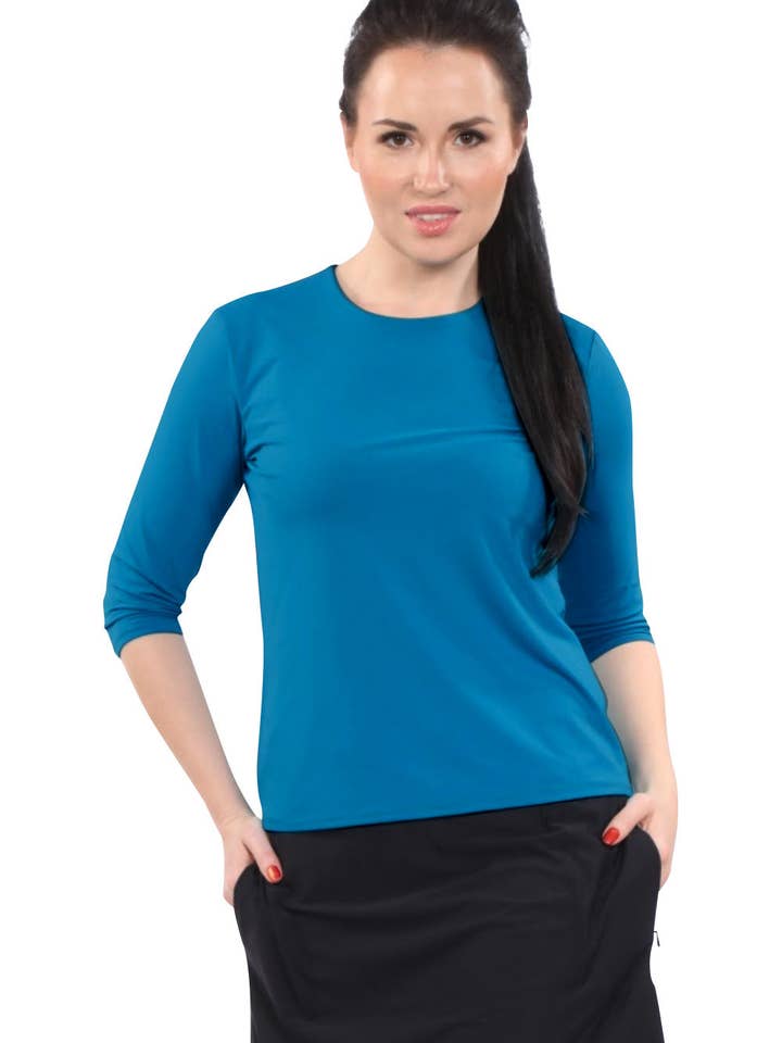 Kosher Casual - Wholesale Rashguard - Women’s - High-Neck Modest 3/4 Sleeve Swim Shirt with UV50 Protection7