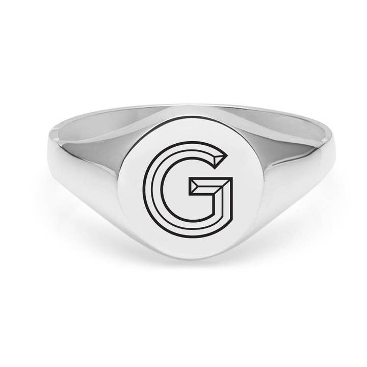 Bague chevalière ronde Facett Initial G - Argent pour la vente par Myia Bonner