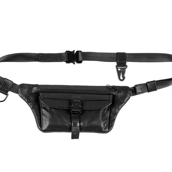 Svart läderteknik midje- och slingväska passhållare för wholesale av JUNGLE TRIBE