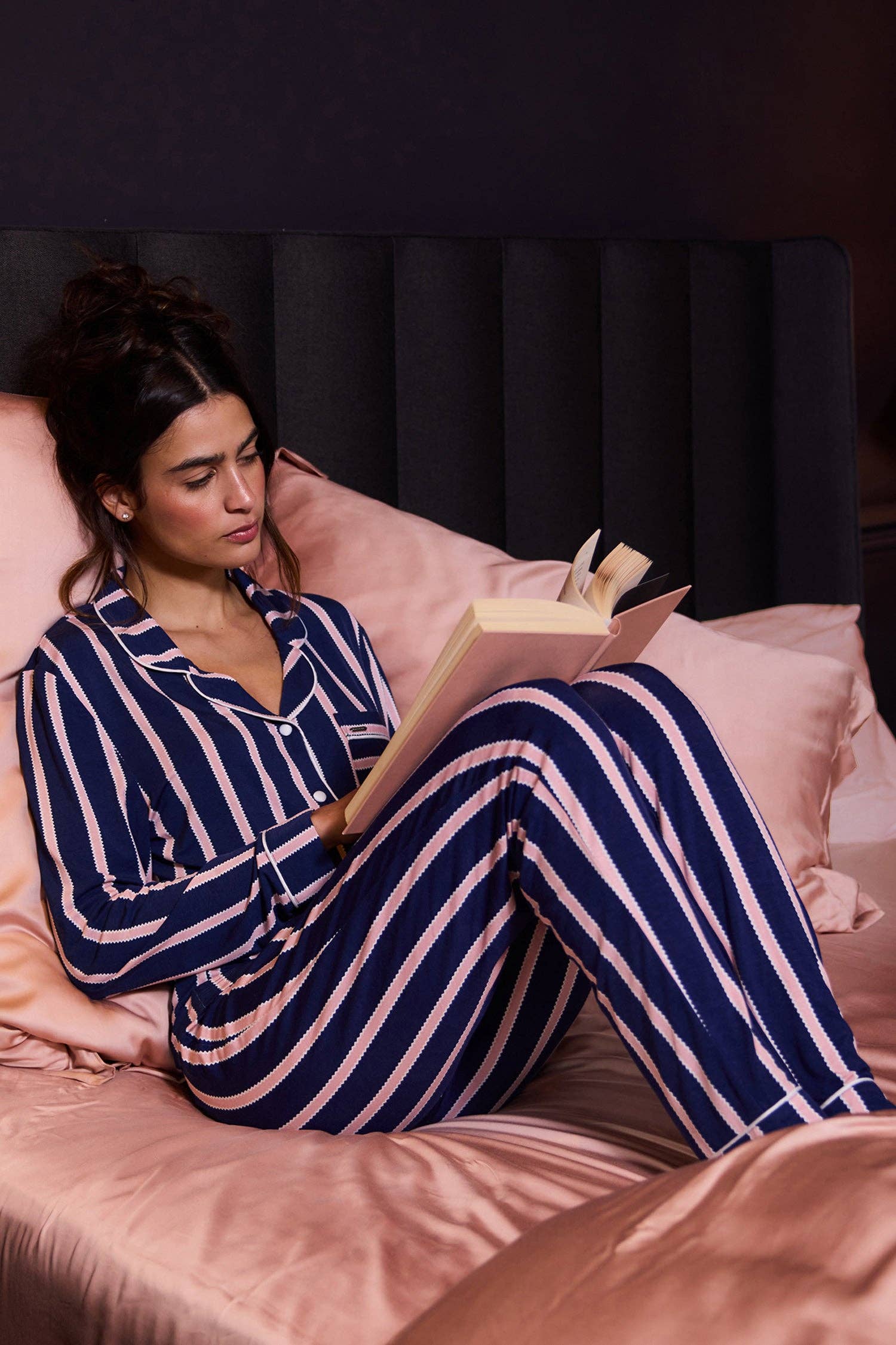 Bamboo Long Pyjama Set in Midnight Stripe for wholesale on Faire0