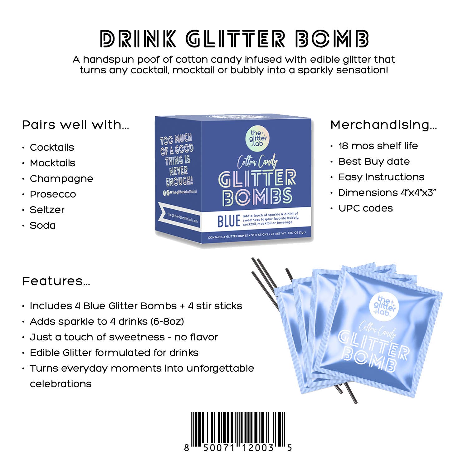 The Glitter Lab – wholesale Elixir – Blue Drink Glitter Bombs for Cocktails, Mocktails & Bubbly3