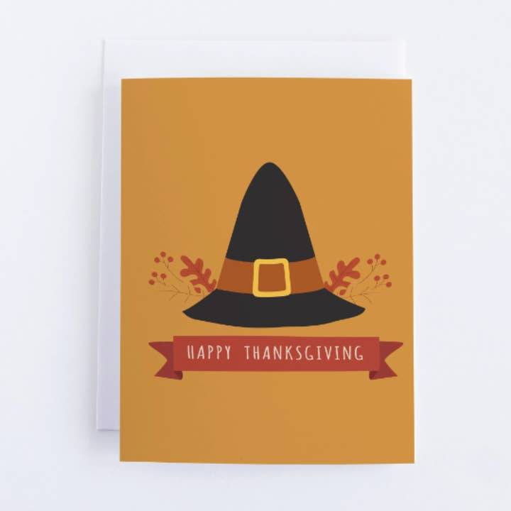 Happy Thanksgiving Pilgrim Hat Greeting Card for wholesale by CardCraft