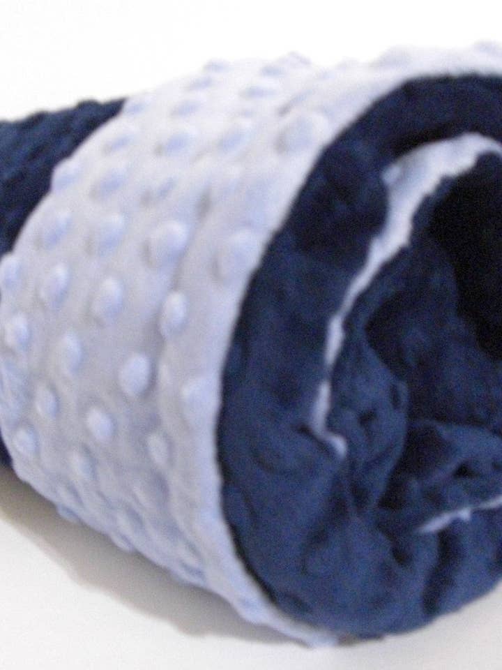 Personalized Navy & Light Blue Minky Baby Blanket for wholesale by Minkee Baby Gifts