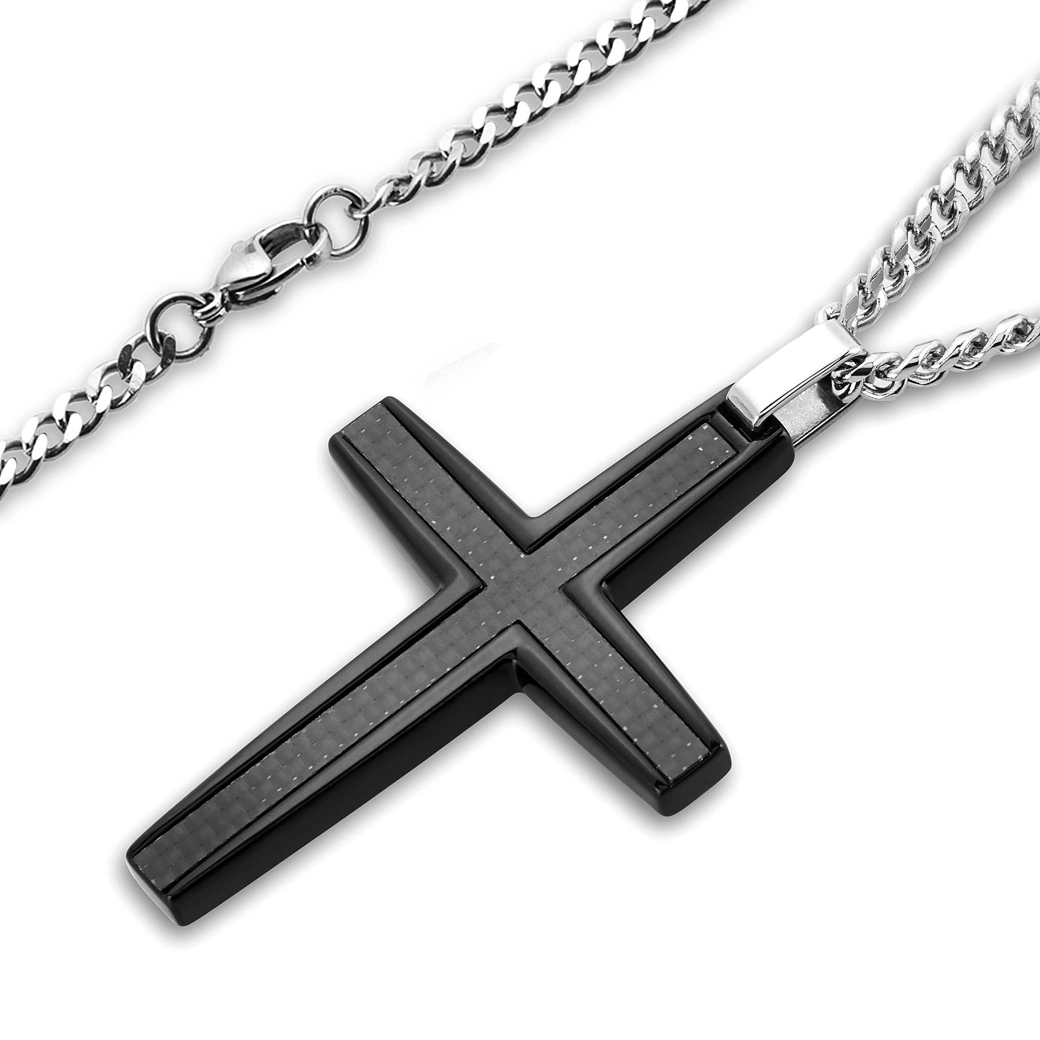 West Coast Jewelry – wholesale Hänge-/berlockhalsband – Herr Medium Rostfritt stål Kolfiber Cross Hänge1