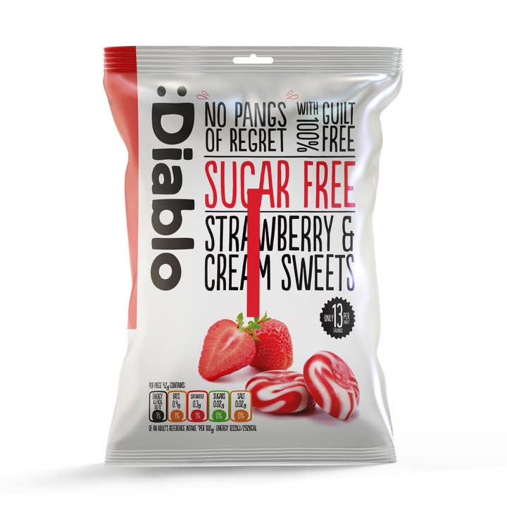 Diablo Sugar Free – wholesale Boiled sweets – :Diablo Strawberry & Cream Sweets 75g0